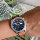 Buy Shop Fossil Bowman Chronograph Blue Dial Brown Leather Strap Watch for Men - FS5602 USA Online
