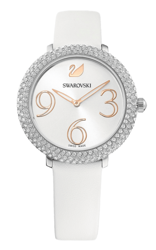 Buy Shop Swarovski Crystal Frost Silver Dial White Leather Strap Watch for Women - 5484070 USA Online