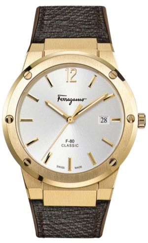 Buy Shop Salvatore Ferragamo F-80 Classic White Dial Brown Leather Strap Watch for Men - SFDT00819 USA Online