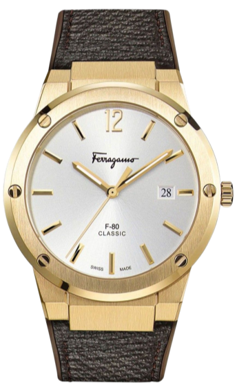 Buy Shop Salvatore Ferragamo F-80 Classic White Dial Brown Leather Strap Watch for Men - SFDT00819 USA Online