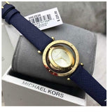 Buy Shop Michael Kors Averi Gold Dial Navy Blue Leather Strap Watch for Women - MK2526 USA Online