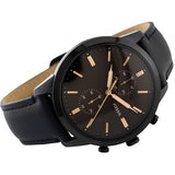 Buy Shop Fossil Goodwin Chronograph Black Dial Black Leather Strap Watch for Men - FS5585 USA Online