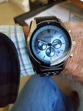 Fossil Coachman Chronograph Blue Dial Black Leather Strap Watch for Men - CH2564