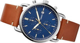 Buy Shop Fossil The Commuter Blue Dial Brown Leather Strap Watch for Men - FS5401 USA Online