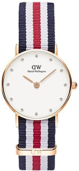 Buy Shop Daniel Wellington Classic Petite Silver Dial Three Tone Nylon Strap Watch for Women - DW00100255 USA Online
