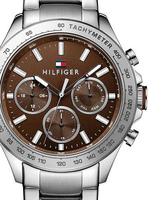 Buy Shop Tommy Hilfiger Hudson Chronograph Quartz Brown Dial Silver Steel Strap Watch For Men - 1791229 USA Online