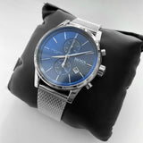 Hugo Boss Jet Blue Dial Silver Mesh Bracelet Watch for Men - 1513441