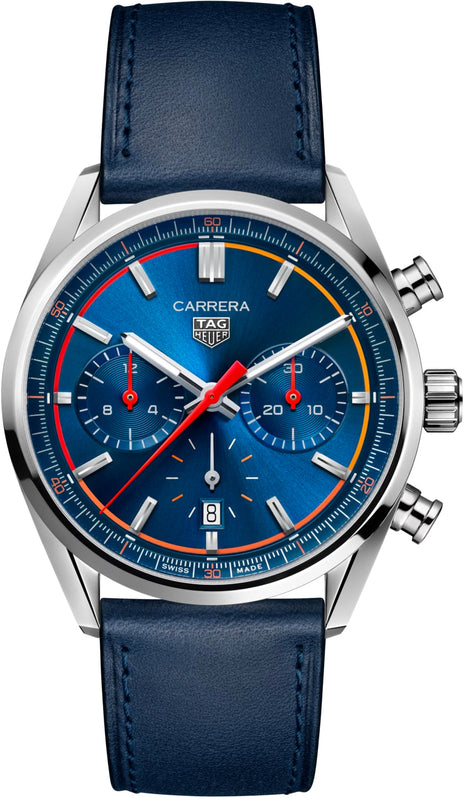 Buy Shop Tag Heuer Carrera Chronograph Blue Dial Blue Leather Strap Watch for Men - CBN201D.FC6543 USA Online