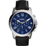 Buy Shop Fossil Grant Chronograph Blue Dial Black Leather Strap Watch for Men - FS4990 USA Online