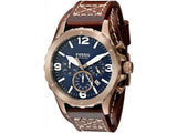 Buy Shop Fossil Nate Chronograph Blue Dial Brown Leather Strap Watch for Men - JR1505 USA Online