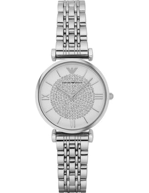 Buy Shop Emporio Armani Gianni T Bar White Crystal Pave Dial Silver Stainless Steel Strap Watch For Women - AR1925 USA Online