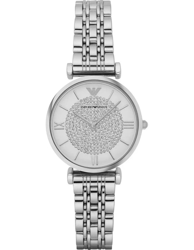 Buy Shop Emporio Armani Gianni T Bar White Crystal Pave Dial Silver Stainless Steel Strap Watch For Women - AR1925 USA Online
