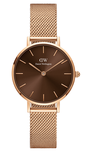 Buy Shop Daniel Wellington Petite Amber Brown Dial Rose Gold Mesh Strap Watch for Women - DW00100478 USA Online