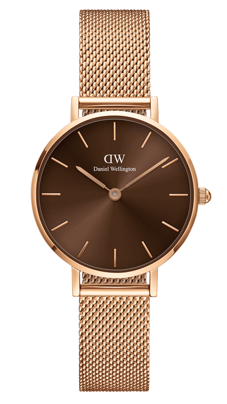 Buy Shop Daniel Wellington Petite Amber Brown Dial Rose Gold Mesh Strap Watch for Women - DW00100478 USA Online