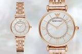 Buy Shop Emporio Armani Gianni T Bar Mother of Pearl Rose Gold Stainless Steel Strap Watch For Women - AR1909 USA Online