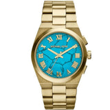 Buy Shop Michael Kors Channing Turquoise Dial Gold Steel Strap Watch For Women - MK5894 USA Online