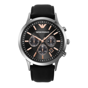 Buy Shop Emporio Armani Giovanni Chronograph Black Dial Black Leather Strap Watch For Men - AR11431 USA Online