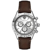 Versace Classic Chronograph Quartz Silver Dial Brown Leather Strap Watch For Men - VEV700119