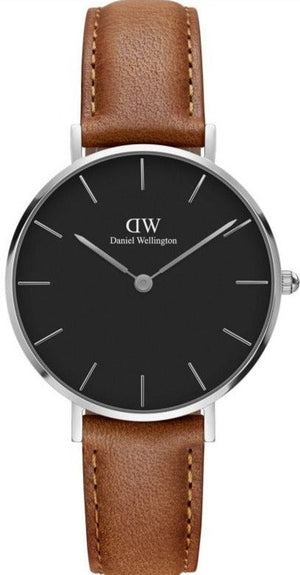 Buy Shop Daniel Wellington Petite Sterling Black Dial Brown Leather Strap Watch For Women - DW00100178 USA Online