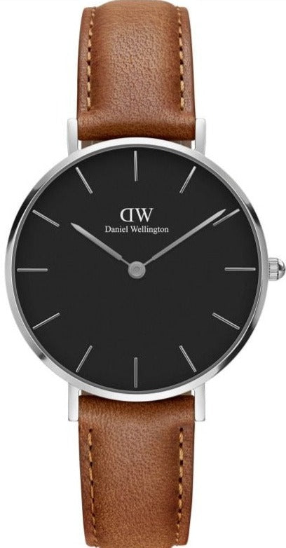 Buy Shop Daniel Wellington Petite Sterling Black Dial Brown Leather Strap Watch For Women - DW00100178 USA Online