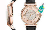 Buy Shop Michael Kors Catlin Rose Gold Crystal Dial Black Leather Strap Watch for Women - MK2376 USA Online