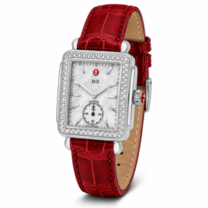 Buy Shop Michele Deco Silver Dial Red Leather Strap Watch For Women - MWW06V000007 USA Online