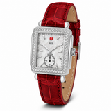 Buy Shop Michele Deco Silver Dial Red Leather Strap Watch For Women - MWW06V000007 USA Online