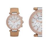 Buy Shop Michael Kors Parker Chronograph White Dial Tan Leather Strap Watch for Women - MK5633 USA Online