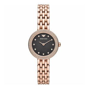 Buy Shop Emporio Armani Rosa Quartz Mother of Pearl Black Dial Rose Gold Steel Strap Watch For Women - AR11372 USA Online