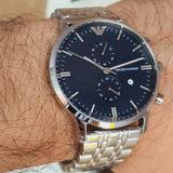 Buy Shop Emporio Armani Gianni Chronograph Blue Dial Silver Steel Strap Watch For Men - AR80013 USA Online