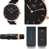 Buy Shop Daniel Wellington Classic Petite Sheffield Black Dial Black Leather Strap Watch For Women - DW00100224 USA Online