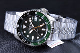 Seiko 5 Sports SKX GMT Automatic Green Dial Silver Steel Strap Watch For Men - SSK035K1