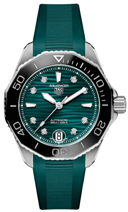 Buy Shop Tag Heuer Aquaracer Professional 300 Automatic Diamonds Green Dial Green Rubber Strap Watch for Women - WBP231G.FT6226 USA Online