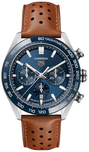 Buy Shop Tag Heuer Carrera Automatic Chronograph Blue Dial Brown Leather Strap Watch for Men - CBN2A1A.FC6537 USA Online