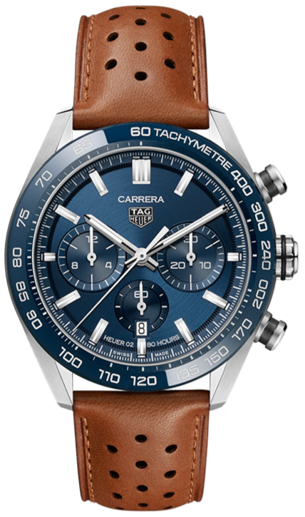 Buy Shop Tag Heuer Carrera Automatic Chronograph Blue Dial Brown Leather Strap Watch for Men - CBN2A1A.FC6537 USA Online