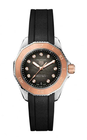 Buy Shop Tag Heuer Aquaracer Professional 200 Automatic Diamonds Black Dial Black Rubber Strap Watch for Women - WBP2451.FT6200 USA Online