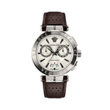 Versace Aion Chronograph White Dial Brown Leather Strap Watch for Men - VBR010017