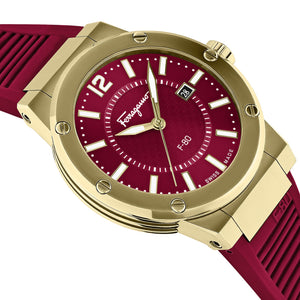 Buy Shop Salvatore Ferragamo F-80 Classic Red Dial Red Rubber Strap Watch for Men - SFHY02422 USA Online