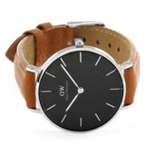 Buy Shop Daniel Wellington Petite Sterling Black Dial Brown Leather Strap Watch For Women - DW00100178 USA Online