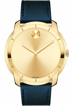 Buy Shop Movado Bold Gold Dial Blue Leather Strap Watch For Men - 3600469 USA Online