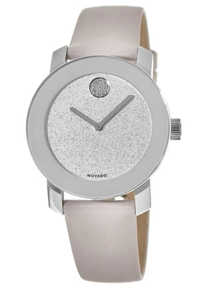 Buy Shop Movado Bold Glitter Silver Dial Pink Leather Strap Watch For Women - 3600522 USA Online