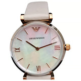 Buy Shop Emporio Armani Gianni T Bar Quartz Mother of Pearl Dial White Leather Strap Watch For Women - AR1965 USA Online