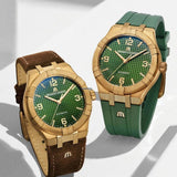 Maurice Lacroix Aikon Automatic Green Dial Brown Leather Strap Watch For Men - AI6008-BRZ0B-630-M