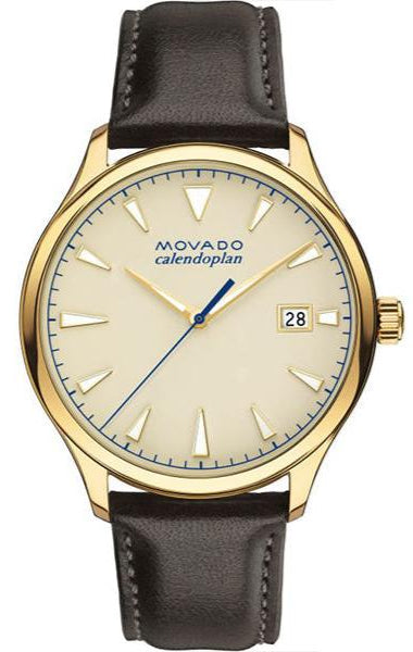 Buy Shop Movado Heritage Calendoplan Beige Dial Brown Leather Strap Watch for Men - 3650003 USA Online