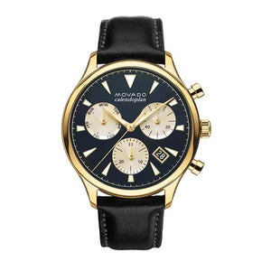Buy Shop Movado Heritage Chronograph Calendoplan Blue Dial Black Leather Strap Watch for Men - 3650006 USA Online
