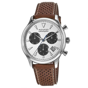 Buy Shop Movado Heritage Calendoplan Chronograph White Dial Brown Leather Strap Watch for Men - 3650008 USA Online