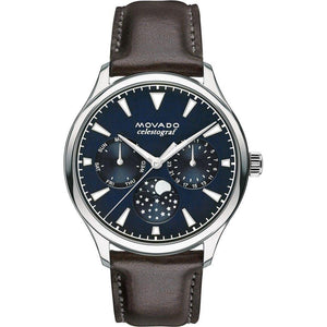 Buy Shop Movado Heritage Moonphase Blue Dial Brown Leather Strap Watch For Women - 3650009 USA Online
