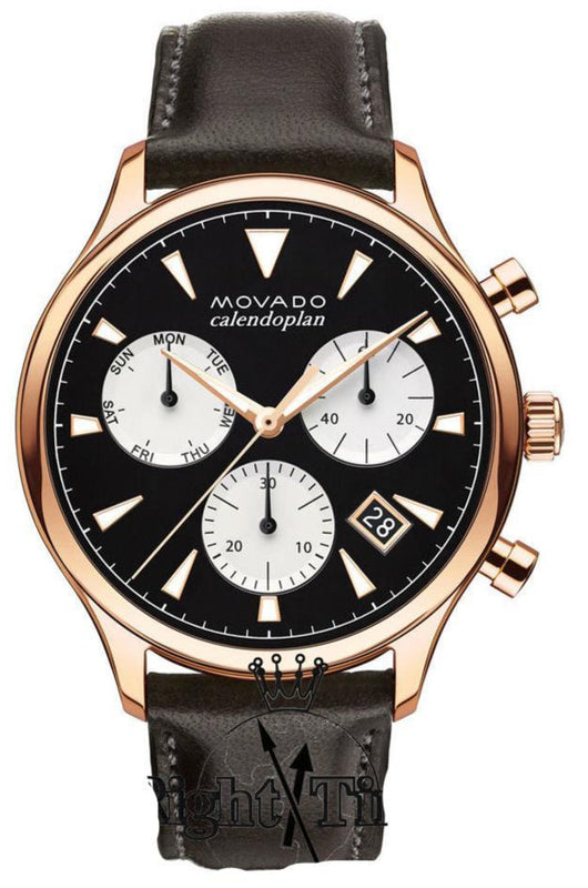 Buy Shop Movado Heritage Calendoplan Chronograph Black Dial Brown Leather Strap Watch for Men - 3650021 USA Online