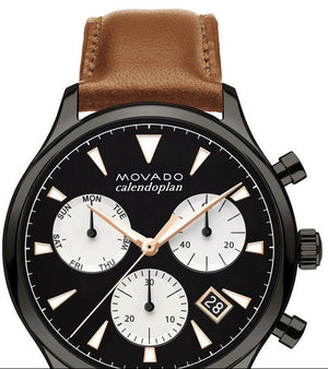 Buy Shop Movado Heritage Calendoplan Chronograph Black Dial Brown Leather Strap Watch for Men - 3650022 USA Online
