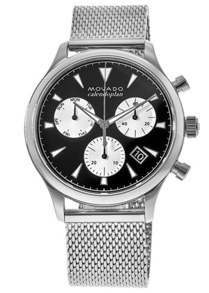 Buy Shop Movado Heritage Calendoplan Chronograph Black Dial Silver Mesh Strap Watch for Men - 3650097 USA Online